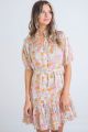 KARLIE RETRO FLORAL BUTTON ROPE TIE DRESS