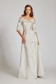 TERI JON FOLDED OFF SHOULDER JACQUARD GOWN