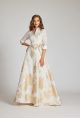 TERI JON EMBOSSED FLORAL SHIRT WAIST GOWN