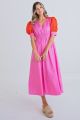 KARLIE COLORBLOCK POPLIN VNECK DRESS