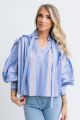 KARLIE STRIPE POPLIN MENSWEAR RUFFLE VNECK TOP