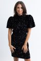 KARLIE SOLID TAFFETA PUFF SLV OPEN BACK MOCK DRESS