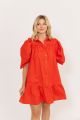 KARLIE BUTTON PUFF SLV RUFFLE DRESS