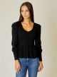 DESIGN HISTORY LONG SLEEVE MIX MEDIA V-NECK TOP