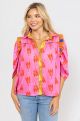 KARLIE MIXED FLORAL COLORBLOCK RUFFLE TOP