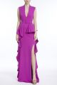 BADGLEY MISCHKA V NECK RUFFLE GOWN