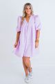 KARLIE SOLID POPLIN VNECK BUTTON DRESS