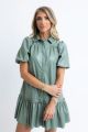 KARLIE FAUX LEATHER RUFFLE PUFF SLV DRESS