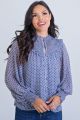 KARLIE GEOMETRIC SMOCKED BUTTON TOP