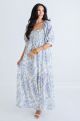 FLORAL LINEN SQUARENECK TIER MAXI DRESS