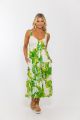 KARLIE PALM LINEN BUTTON TIER MAXI