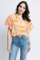 KARLIE MULTI STRIPE RUFFLE SLV TOP