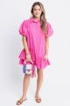 KARLIE SOLID POPLIN RUFFLE BOTTOM PUFF SLV DRESS