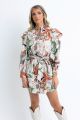 KARLIE FLORAL POPLIN PUFF SLV TIE SHIRT DRESS