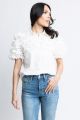 KARLIE SOLID POPLIN RUFFLE BUTTON UP TOP