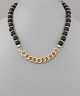 GS WOOD BALL & METAL NECKLACE