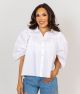 KARLIE SOLID POPLIN RUFFLE PUFF SLV BUTTON TOP
